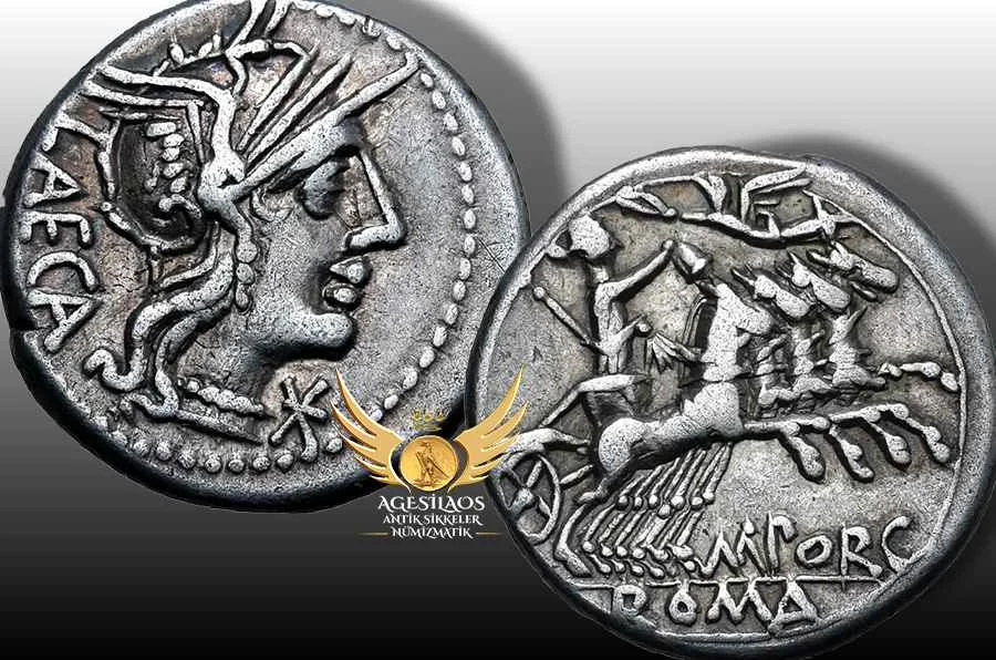 Marcus Porcius Laeca, MÖ 125'te triumvir monetalis olarak atandı, darb ettirmiş olduğu antik sikkelerin arka yüzlerinde bir quadriga üzerinde pileus tutan özgürlüğün kişileşmesi olan Roma tanrıçası Libertas tasvirleri yer almaktadır.